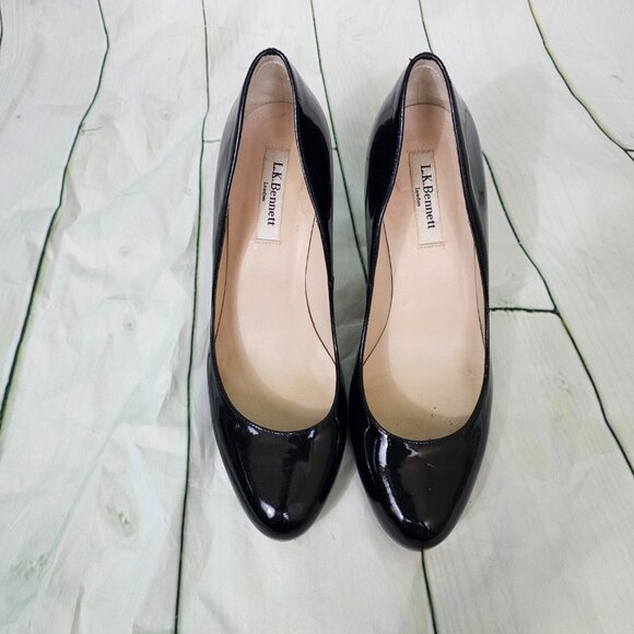 L.K.BENNETT Black Patent Leather Sabira Heels Pumps~Size 39 - Picture 4 of 8